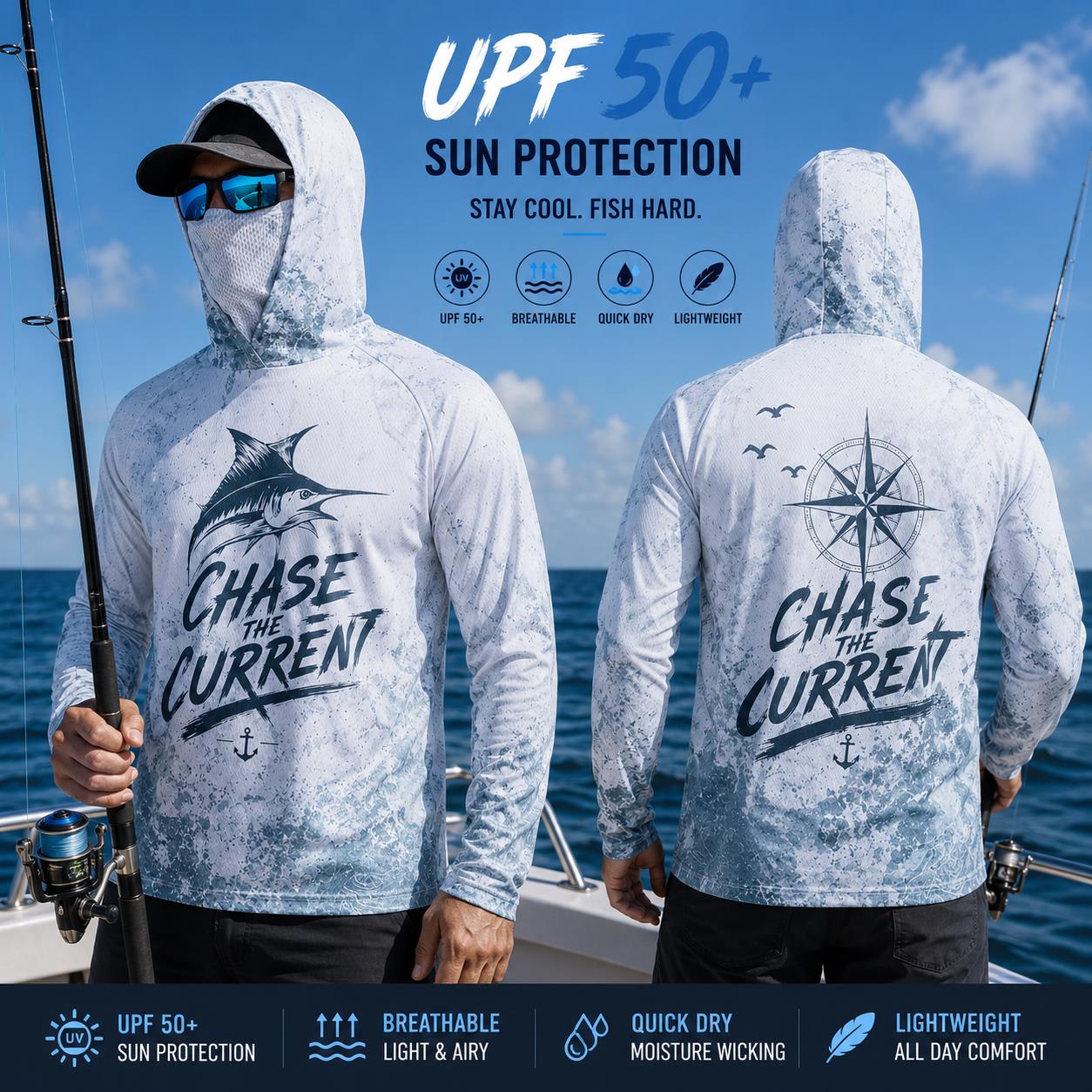 Fishing Mask Sun Protection - Maglia da Pesca con Cappuccio per