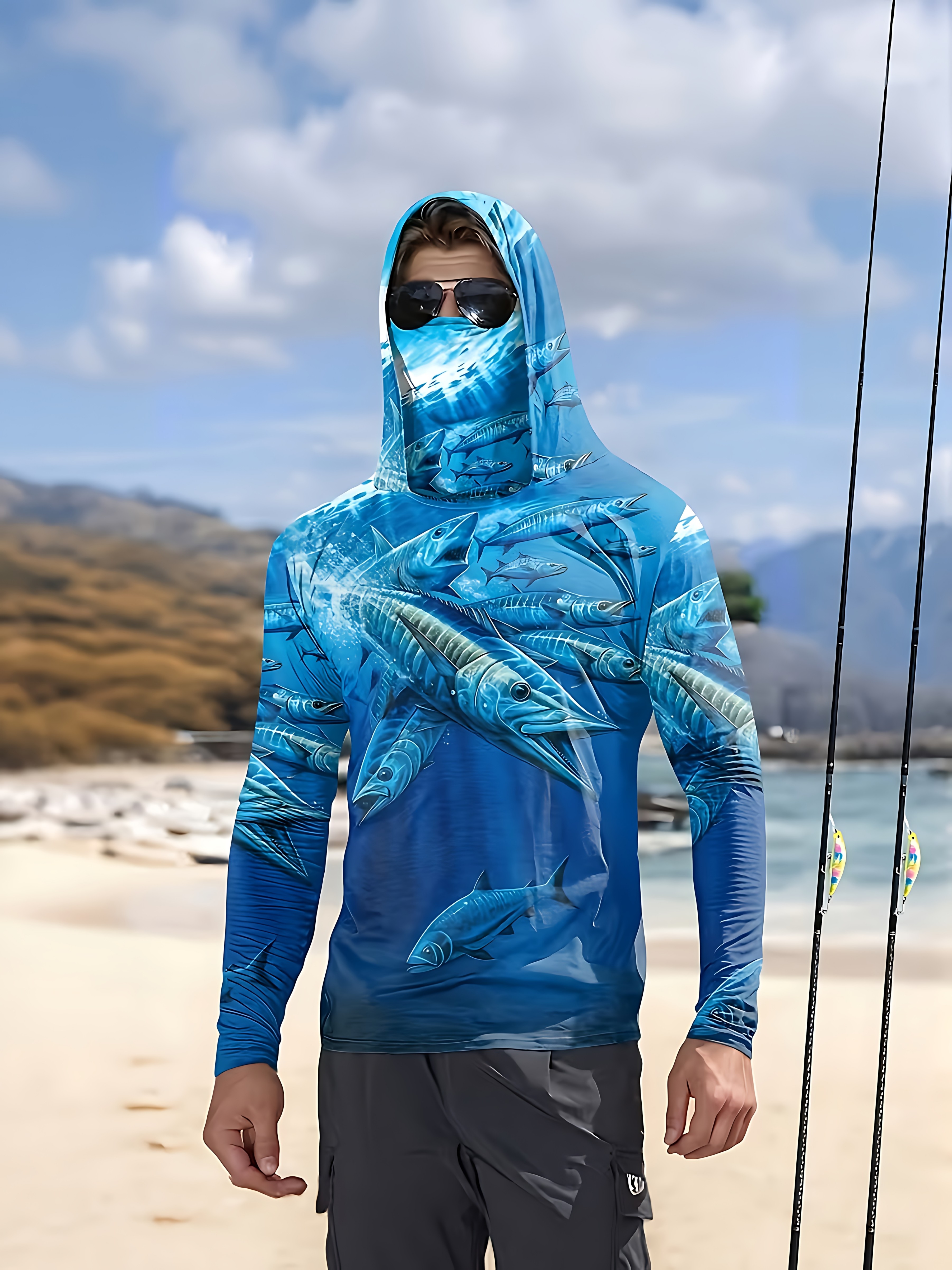 Fishing Mask Sun Protection - Maglia da Pesca con Cappuccio per