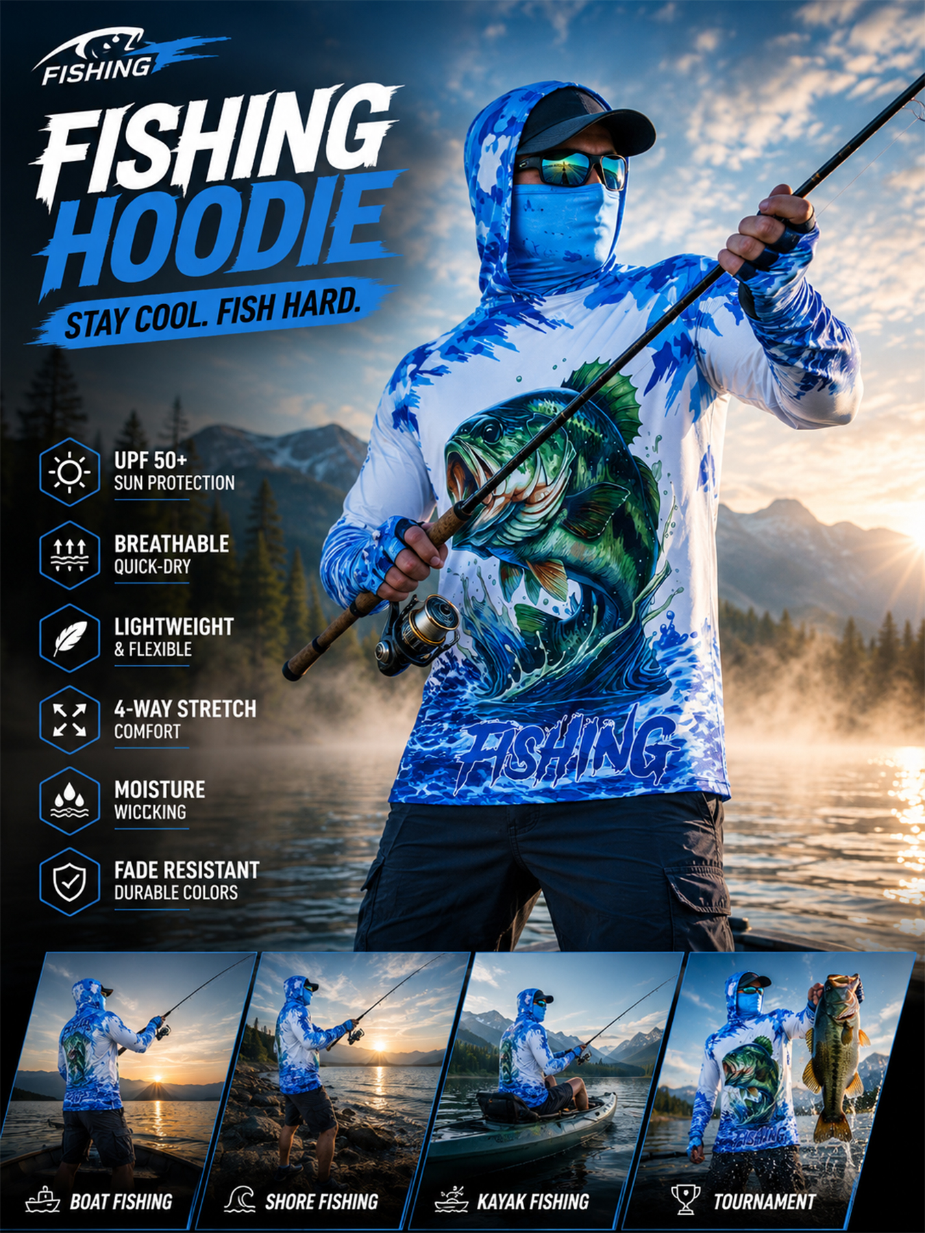 Fishing Shirt Uv Protection - Maglia da Pesca con Cappuccio UPF